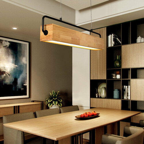 Подвесной светильник SBARRA. Линейный светодиодный светильник прямоугольной формы из древесины гевеи в минималистичном дизайне