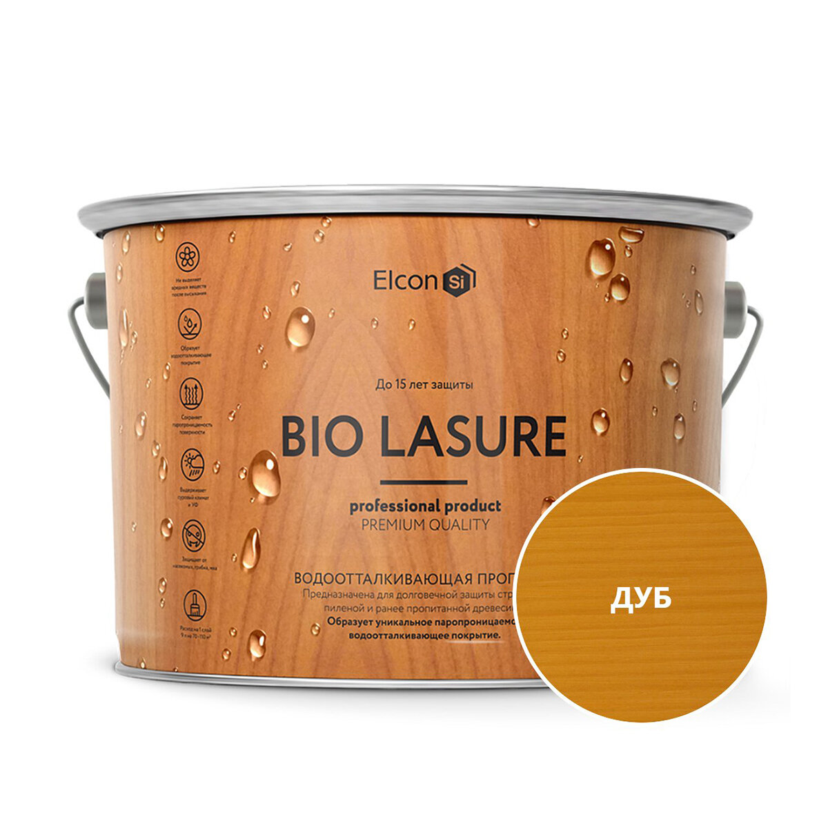 Пропитка для дерева водоотталкивающая Elcon Bio Lasure, 2 л, дуб