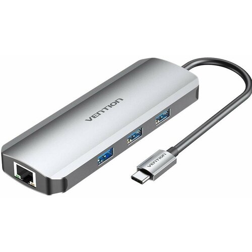 Концентратор USB Type-C Vention TOKHB 3 х USB 3.0 RJ-45 HDMI USB Type-C microSD SD серебристый