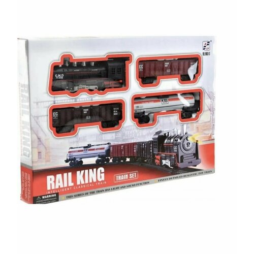 Детская железная дорога на батарейках Rail King Поезд Локомотив со светом и звуком, 19033-4