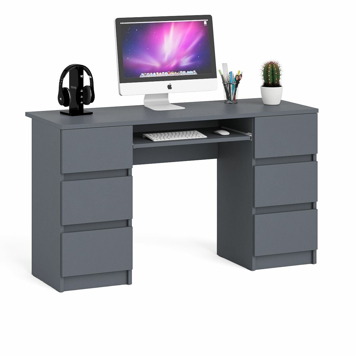 Компьютерный стол с двумя тумбами Мори МС-2 графит, 135,4х50х76,6 см