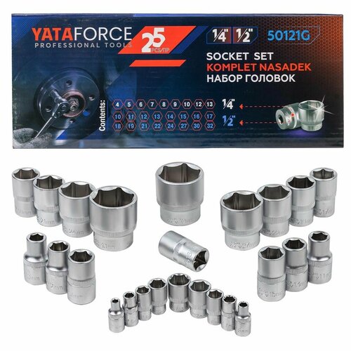 Головки 1/4', 1/2', набор 25пр. (6гр.) YATAFORCE YF-50121G
