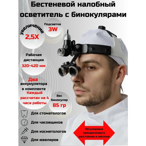 Профессиональный налобный бестеневой свет с бинокулярами 2,5 Stomato для стоматологов.