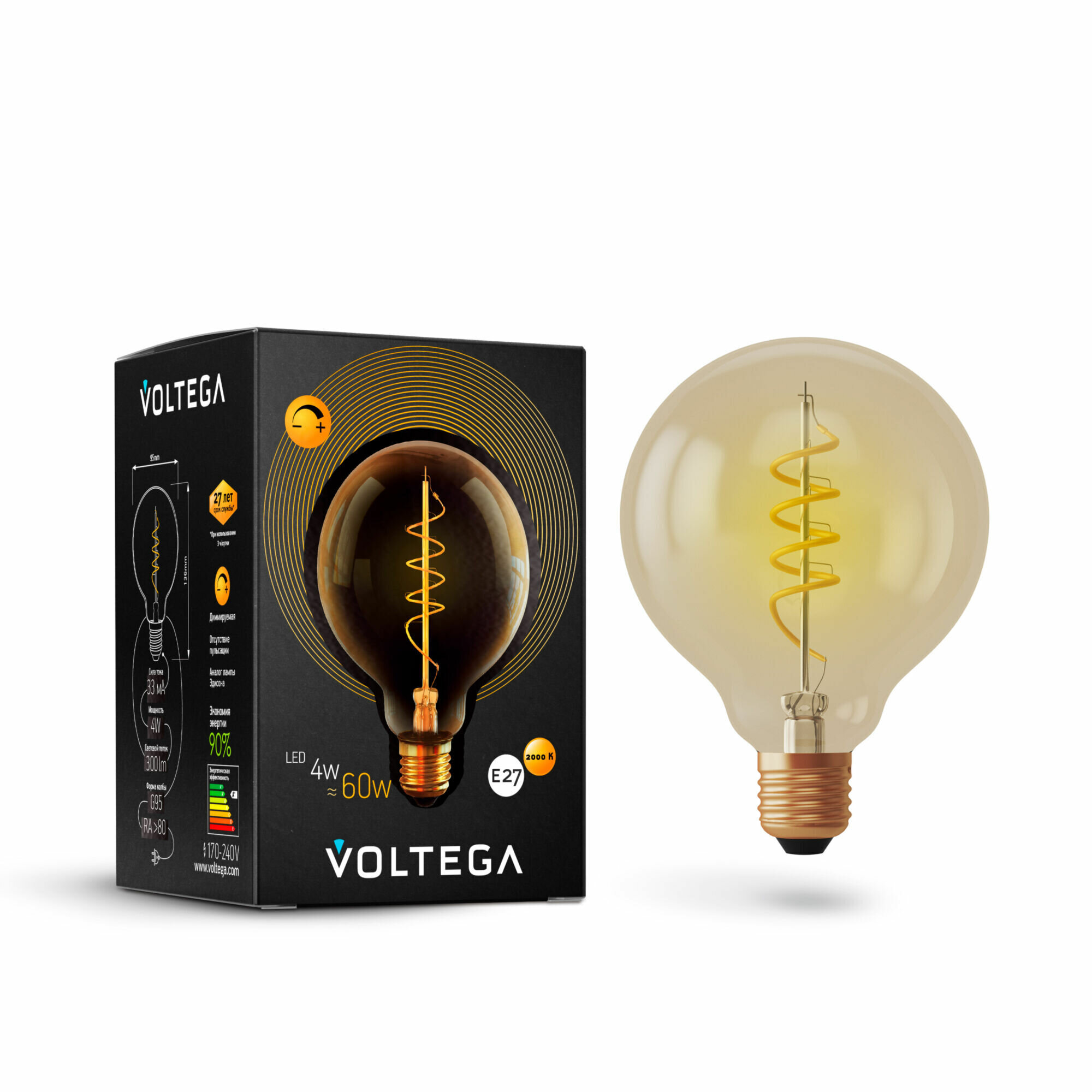Светодиодная лампа Loft Led G95 4W 2000K E27 DIM (7076)