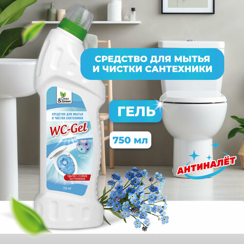 Средство для мытья и чистки сантехники кислотное WC-Gel, цветочный букет Clean&Green, 750 мл, 0.84 г