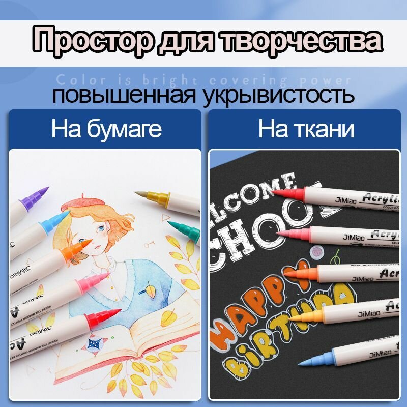 Акриловые двусторонние маркеры набор 36 цветов на водной основе, художественные маркеры для скетчинга, теггинга, рисования и творчества на любых поверхностях JUEL — фото 1