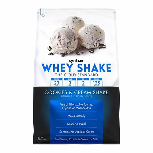 Протеин SYNTRAX WHEY SHAKE со вкусом Коктейль с печеньем и сливками 2270 гр протеин syntrax whey shake 907 гр ванильный коктейль