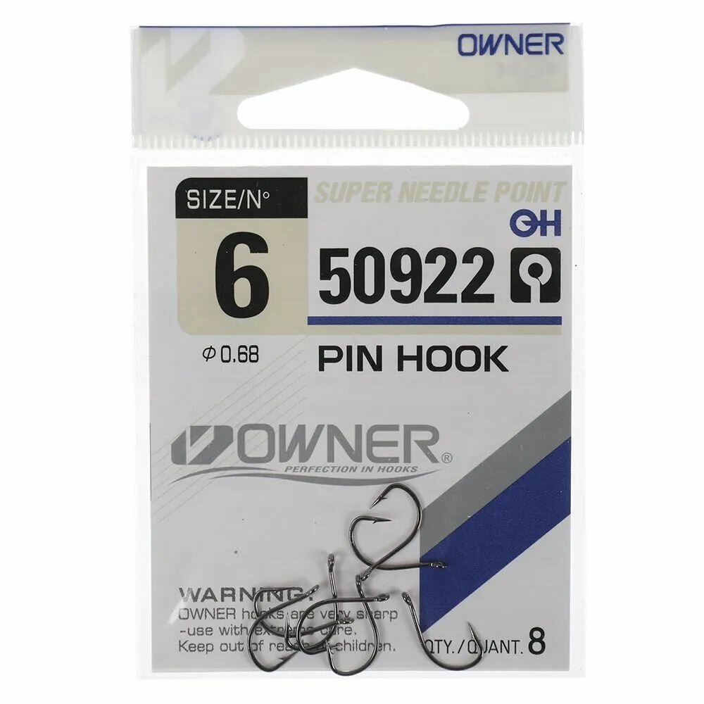 Крючки OWNER PIN HOOK 50922 №6 8 шт. Овнер Крючок. Одинарные для рыбалки.