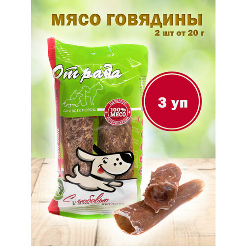 Лакомства для собак мелких и крупных пород Отрада. Мясо говядина 2 шт. от 20 г, 3 шт.