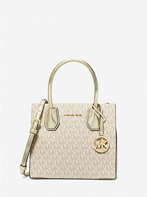 Сумка MICHAEL KORS Mercer Medium, фактура рельефная, матовая, золотой, бежевый