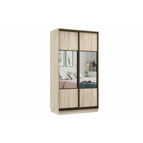 Шкаф-купе Лофт/Классика Дуб сонома с зеркалами ЛДСП, С полками, штангой, для дома, дачи, спальни, гостиной, прихожей, 1200х2400х600, мебельный РАЙ