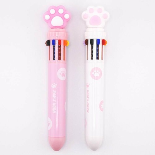 Набор ручек многоцветных, 10 цветов, 2 шт, кошачья лапка, белая/розовая