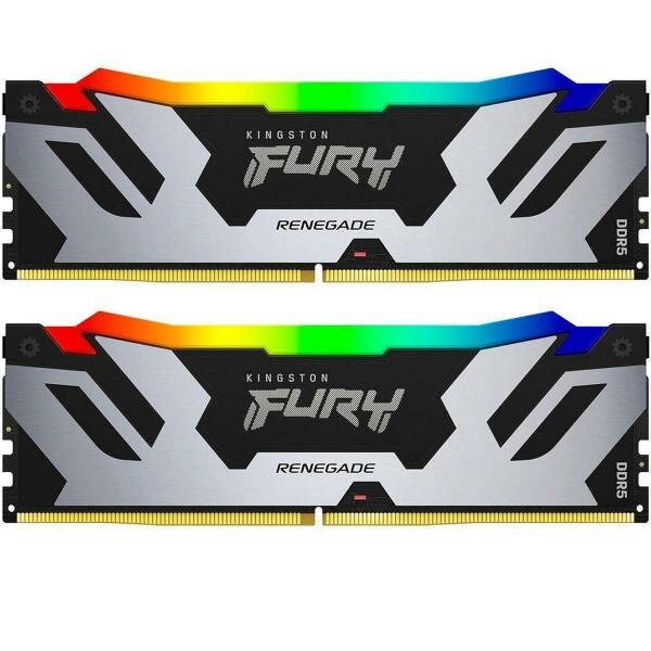 Оперативная память для компьютера 64Gb (2x32Gb) PC5-51200 6400MHz DDR5 DIMM CL32 Kingston Fury Renegade RGB KF564C32RSAK2-64