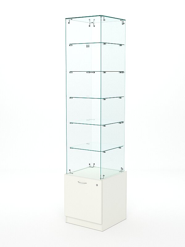 Витрина стеклянная "кристалл" №606 (без дверки, задняя стенка - стекло), Белый 45 x 45 x 202 см