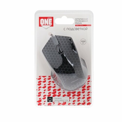 Мышь Smartbuy ONE 334 игровая проводная оптическая подсветка 1000 dpi USB черная комплект из 3 шт 204700₽