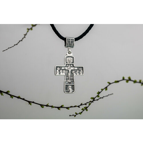 Крестик Крест серебряный Распятие Христово с предстоящими, серебро, 925 проба, чернение, размер 5.5 см. крест киотный распятие христово с предстоящими святыми латунь эмали