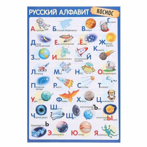 Плакат Алфавит Русский космос, А3 (комплект из 18 шт)