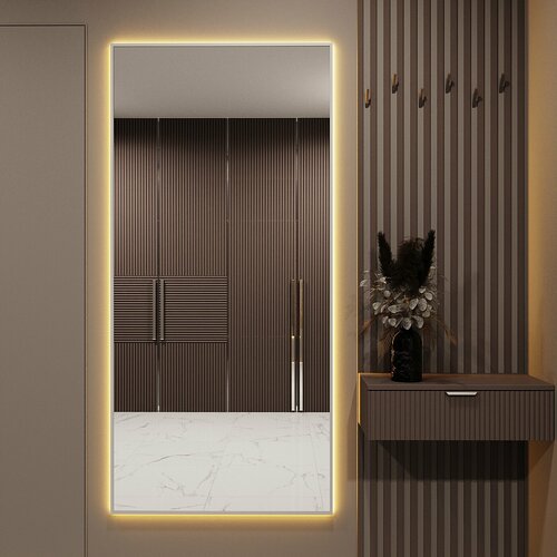 Зеркало с подсветкой в алюминиевой раме настенное Market-house 160х70 см. Свет: Теплый Белый 3000К. Серебро