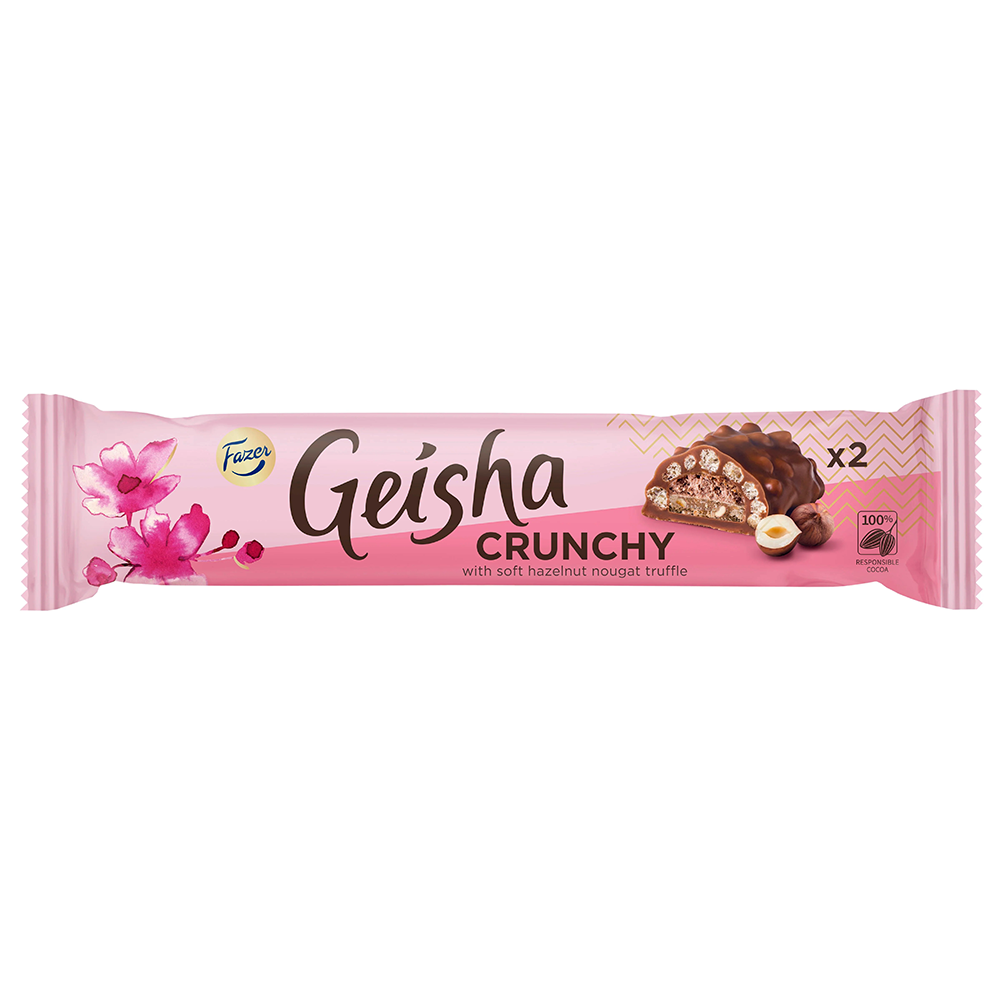 Батончик с воздушным рисом в шоколаде Fazer Geisha Crunchy с трюфельной начинкой, нугой и орехами 50 г (из Финляндии)