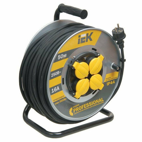 Удлинитель на катушке IEK Professional 4 гнезда 50м 3х25мм2 IP44 черный 67477₽