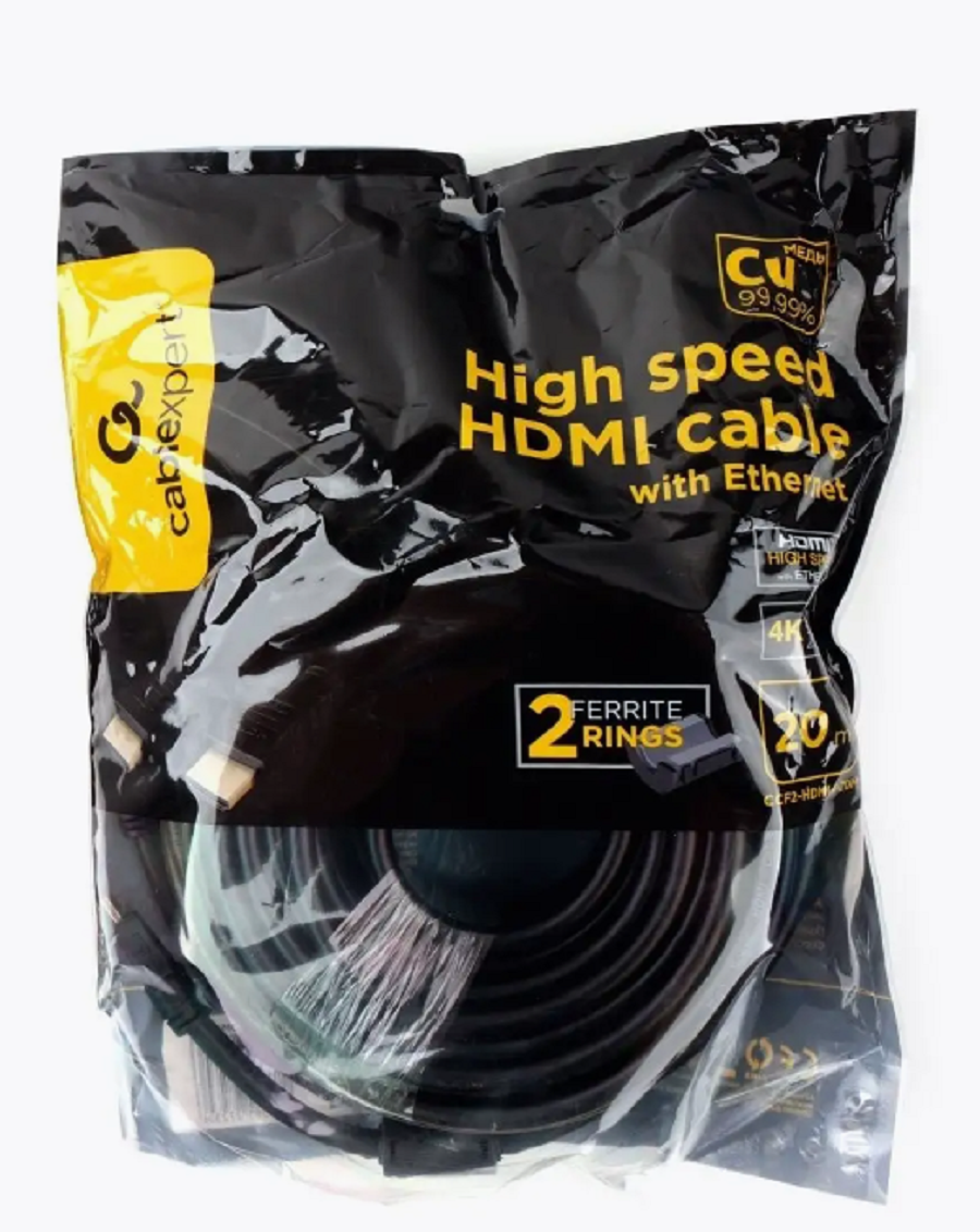 Кабель HDMI Cablexpert CCF2-HDMI4-20M, 20 метров, v2.0, 2 ферритовых кольца