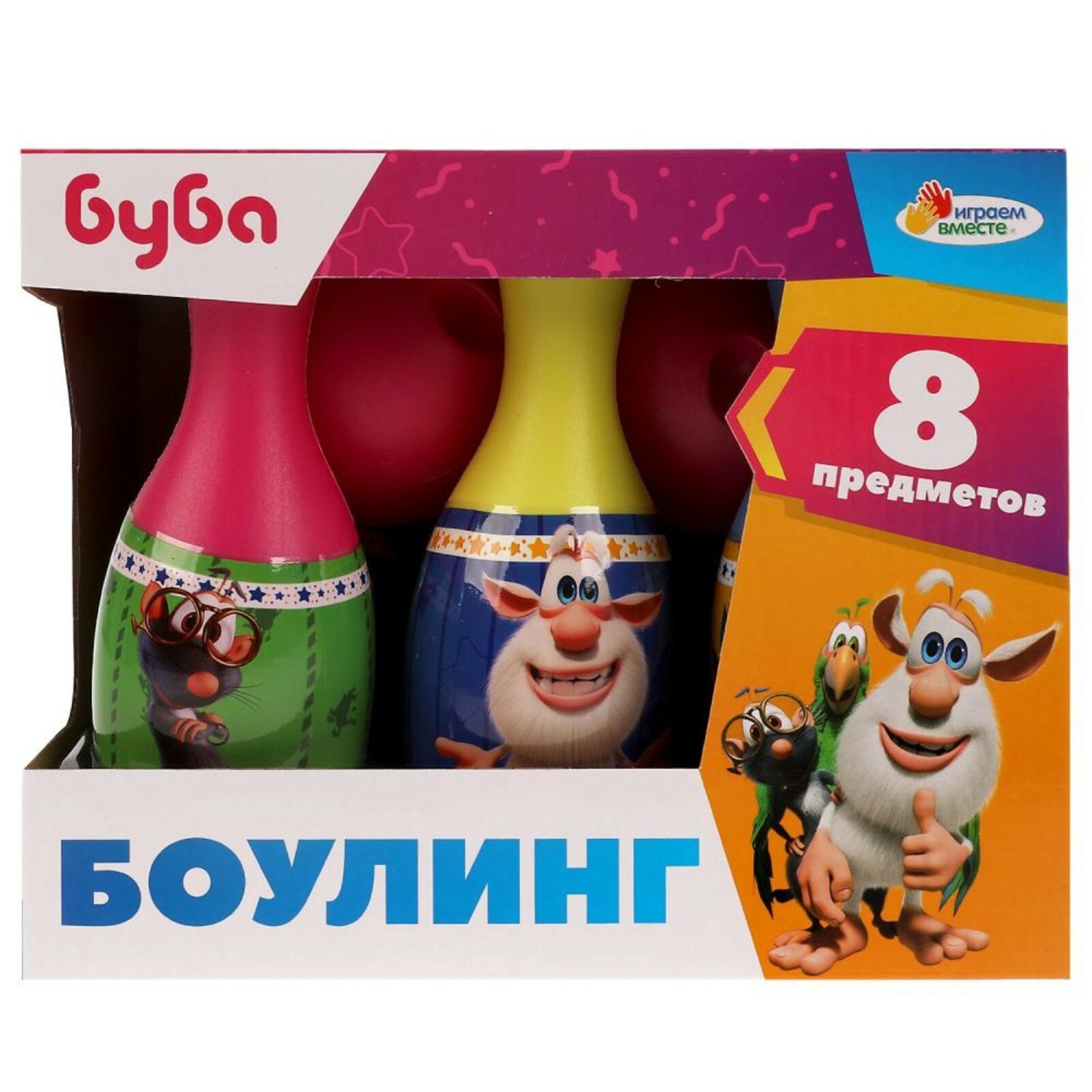 Набор для боулинга Симбат "Играем вместе", Буба, 6 кеглей, 2 мяча