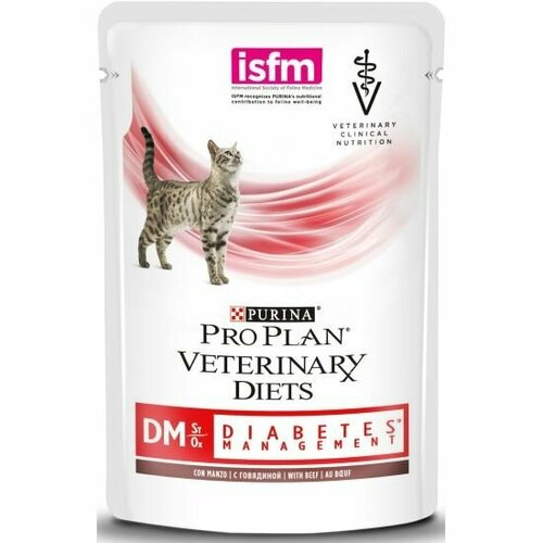 Влажный корм для кошек диетический при диабете, с говядиной, в соусе PRO PLAN VETERINARY DIETS DM Diabetes Management 85 г
