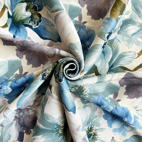 Блэкаут Лен рисунок цветы 1688-1 голубой 280 см (Ш2В)