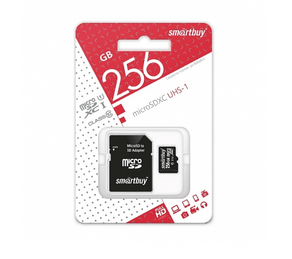 Карта памяти MicroSD 256GB SMARTBUY Class 10 UHS-1 (SB256GBSDCL10-01) + адаптер