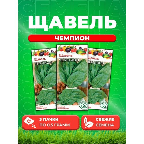 щавель чемпион семена среднеспелый сорт высотой до 40 см лист удлиненно овальный зеленый крупный очень сочный вкус слабокислый Щавель Чемпион 0,5 г (3уп)