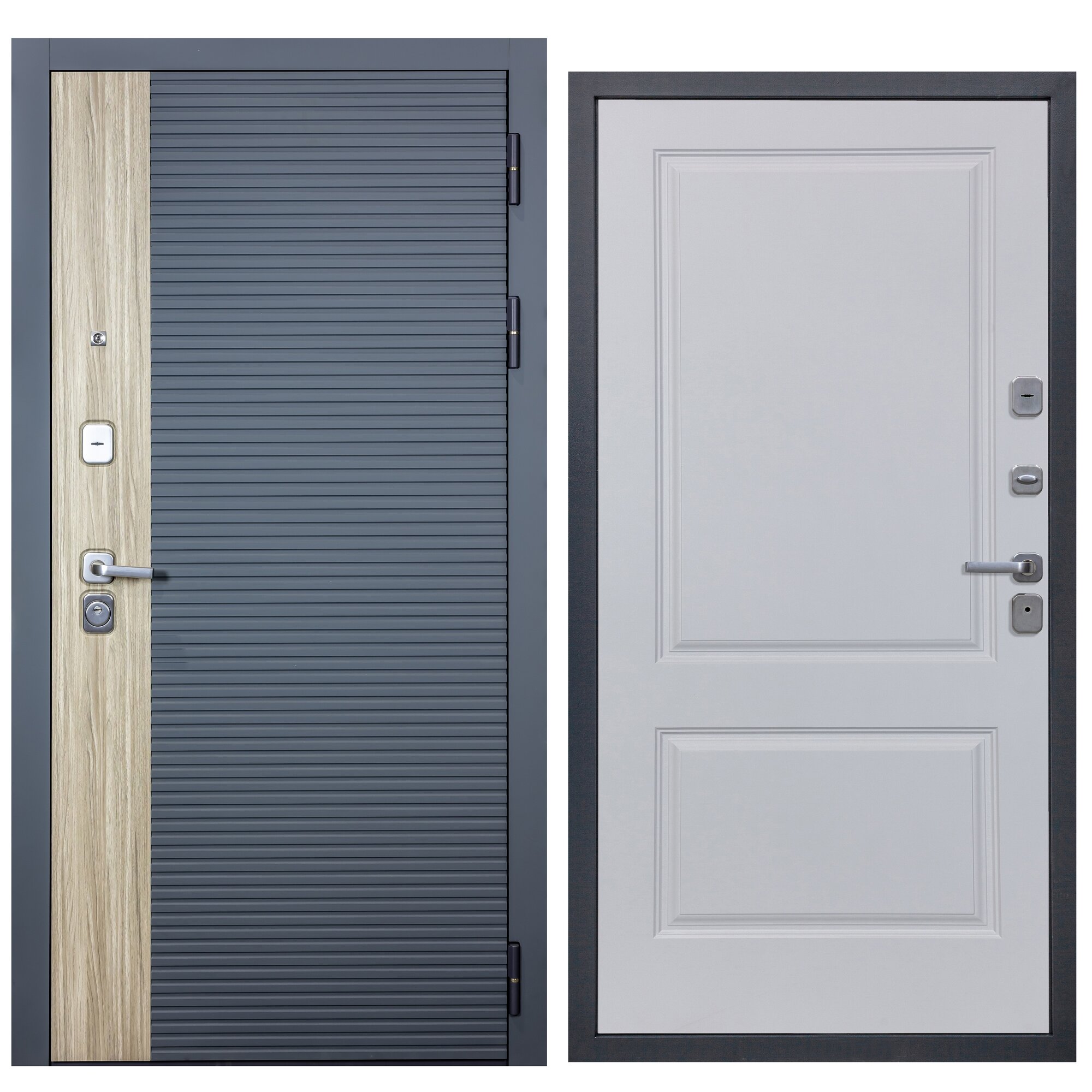 Дверь входная металлическая DIVA-76 2050*960 Правая (Дуб / Серая - Д7 Белый софт), тепло-шумоизоляция, антикоррозийная защита для квартиры.
