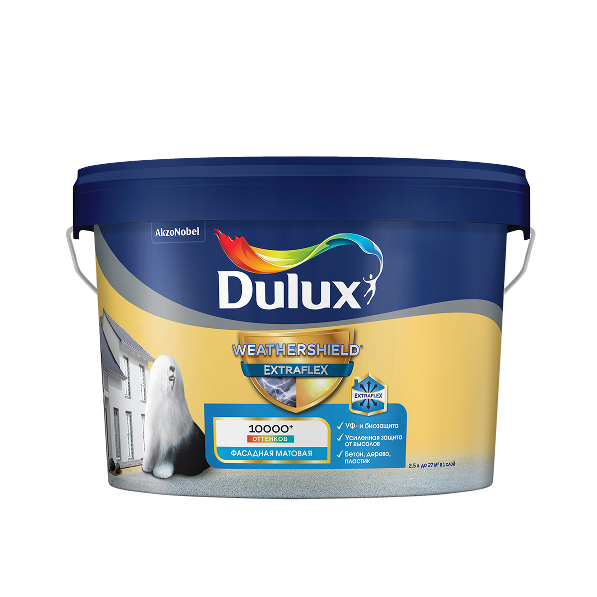 фото DULUX WEATHERSHIELD EXTRAFLEX краска для фасадов и цоколей акриловая матовая база BC 2,25л