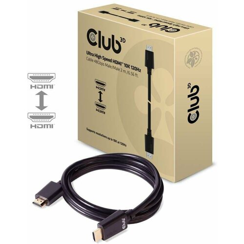 Кабель Club 3D Ultra High Speed HDMI 2.1, 10K 120Hz, 2м, чёрный