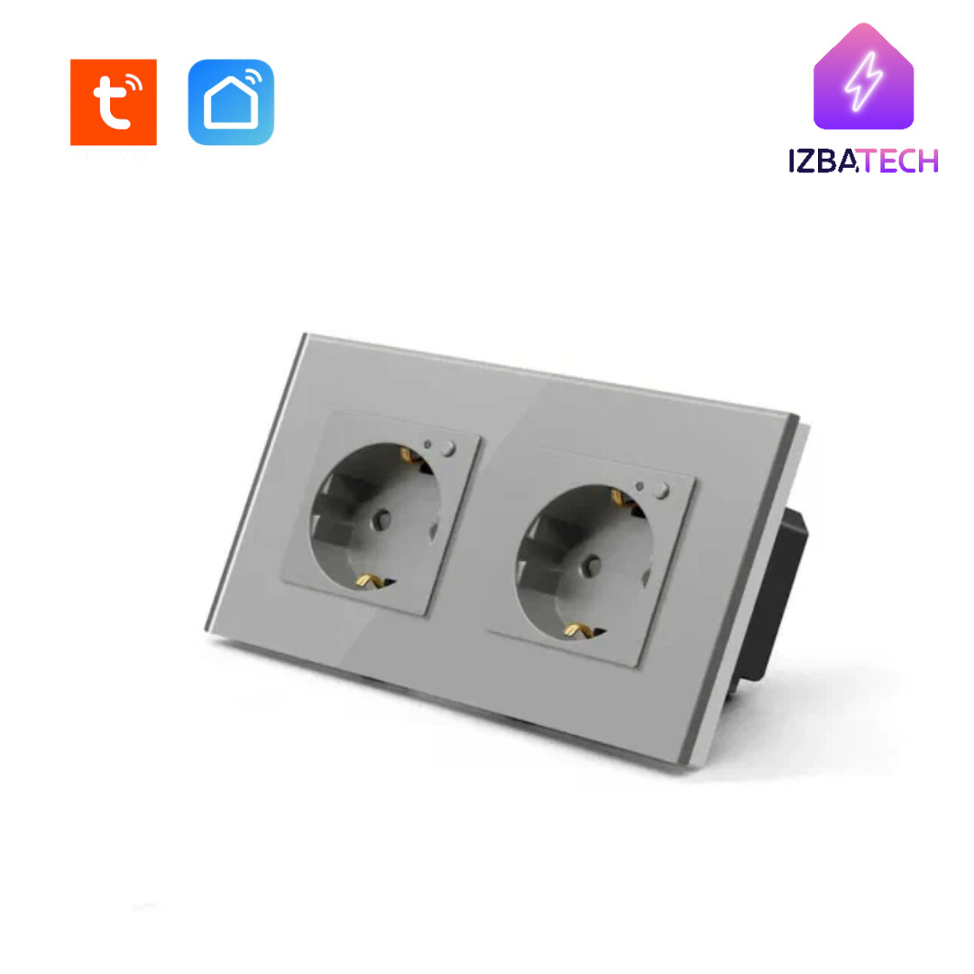 фото Умная двойная встраиваемая розетка для Алисы на 16 A стеклянная золотая