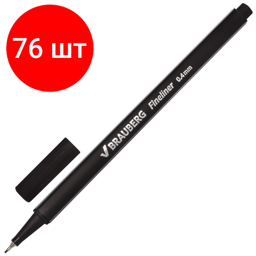 Комплект 76 шт, Ручка капиллярная (линер) BRAUBERG Aero, черная, трехгранная, металлический наконечник, линия письма 0.4 мм, 142252