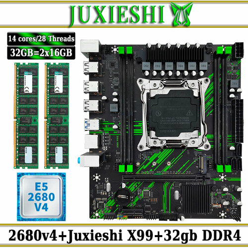 Комплект материнская плата Juxieshi X99 PR9 Xeon 2680V4 32GB DDR4 ECC 1549000₽