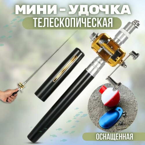 Удочка складная с катушкой и леской / Портативная телескопическая оснащенная мини-удочка в форме ручки