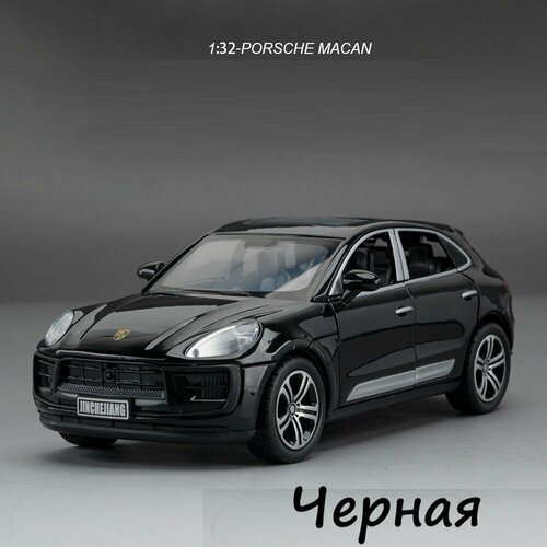 фото Коллекционная машинка 1:32 porsche macan черная, открывавшиеся двери, капот, багажник, свет фар