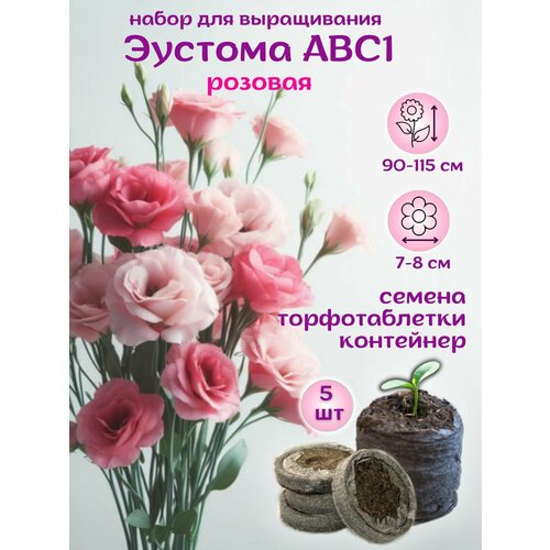 Семена Эустома розовая + торфяные таблетки, 5шт, набор для выращивания
