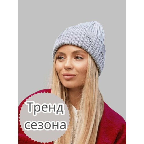 фото Шапка бини lovely charms тренд сезона для женщин, размер универсальный, серый