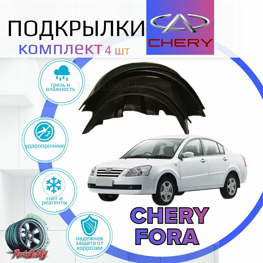 Подкрылки комплект для чери фора / CHERY FORA / Локеры / Защита крыльев / Защита колесных арок