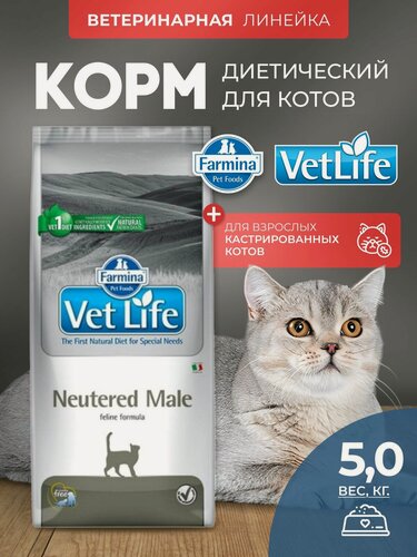 Изображение товара Cухой корм для кастрированных котов Farmina Vet Life Neutered Male, Фармина Вет Лайф Курица, 5 кг