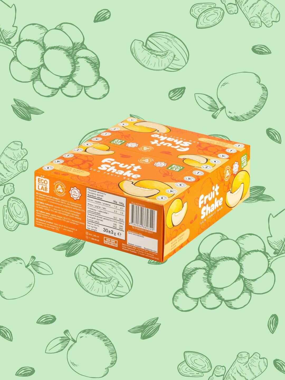 Батончик Eco Nutrition Lab "Fruit Shake Melon", дыня, для правильного питания, натуральный, без сахара — фото 1