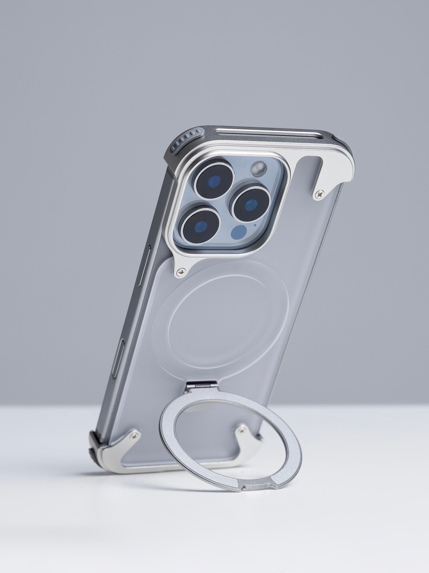 Чехол-подставка для iPhone 15 Pro, металлический, беспроводная зарядка
