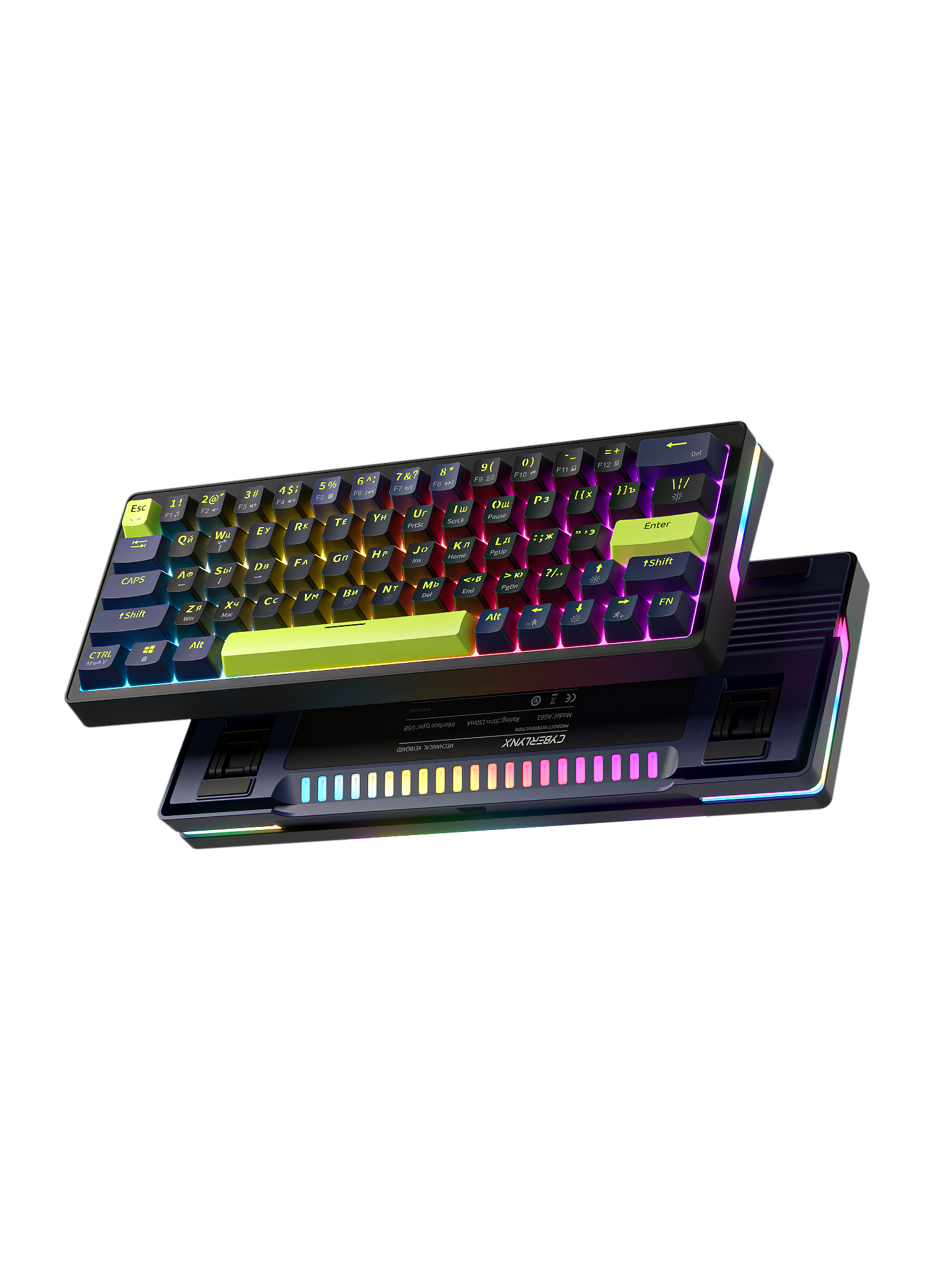 Игровая клавиатура CYBERLYNX AG63, Механическая, 63 клавиши, Hot Swap, Anti Ghost, подсветка