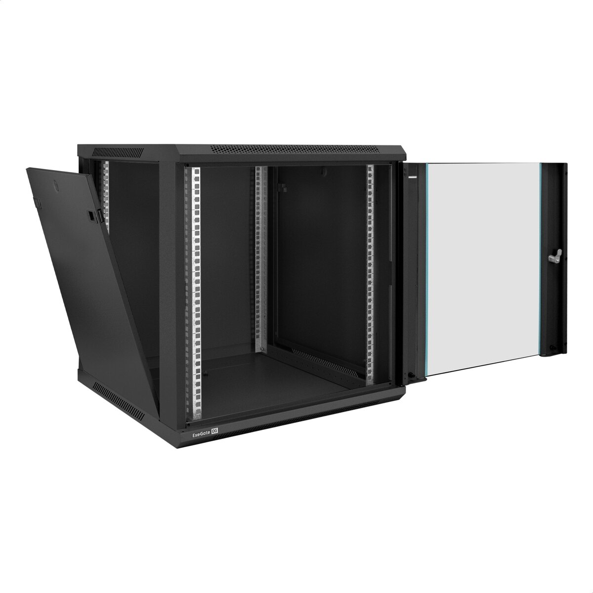 ExeGate EX298610RUS Шкаф телекоммуникационный 19" настенный 12U EC-WM-12U.600. G. BLACK (19” 12U 600x600x635mm (ШхГхВ) передняя дверь закаленное стекло съемные боковые панели пыле- и влагозащита IP23 черный RAL 9004)