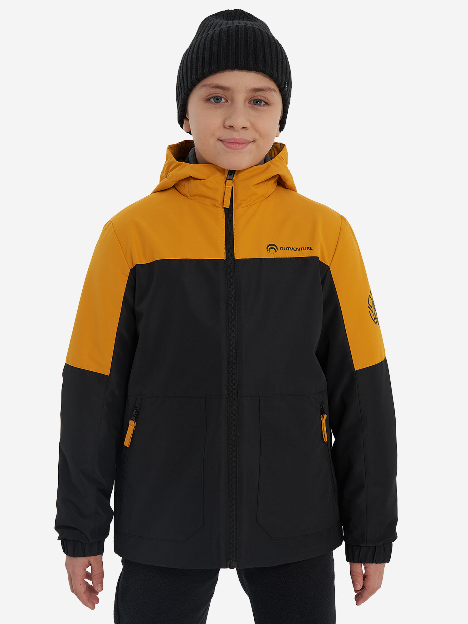 Куртка OUTVENTURE, размер 164-170, черный/желтый — фото 1