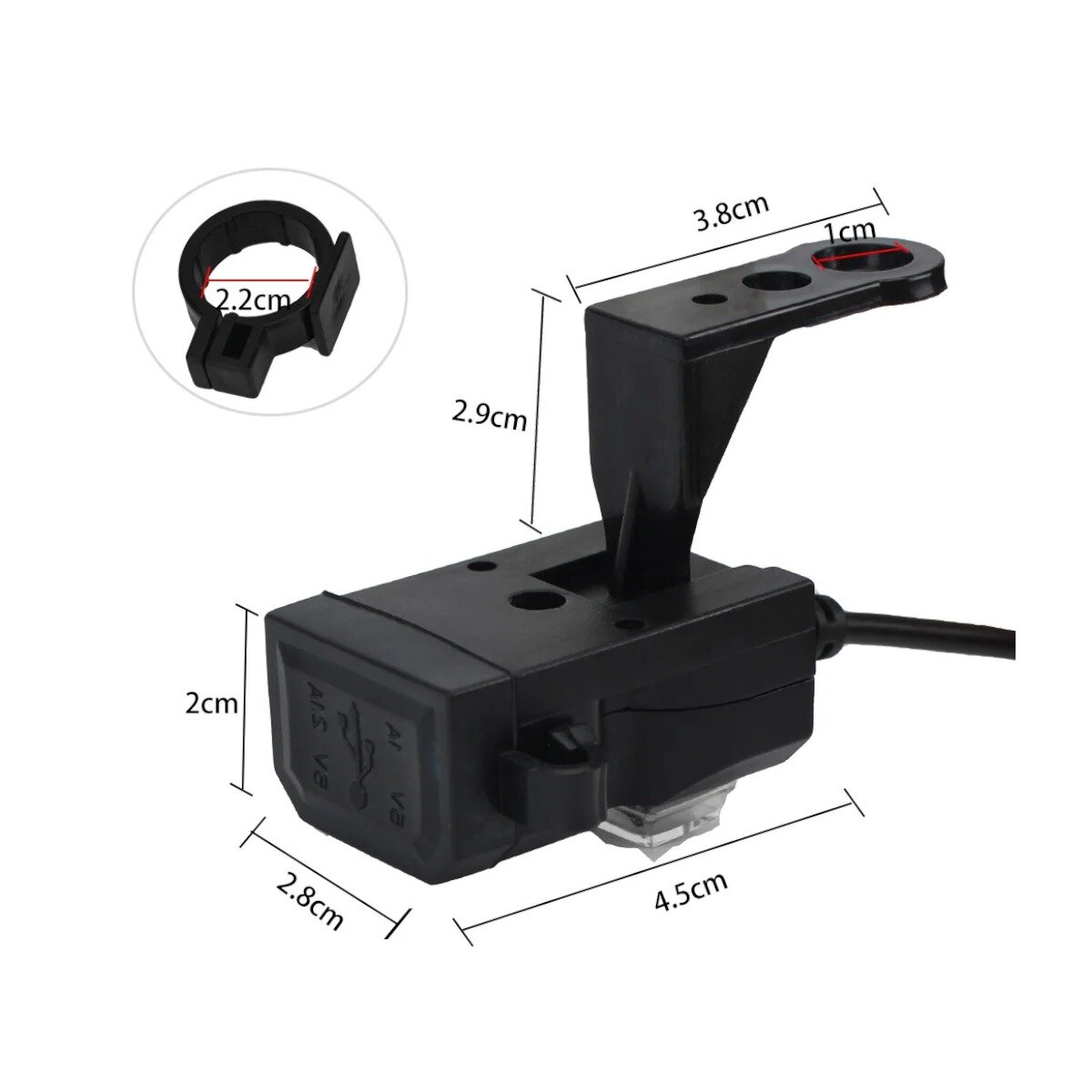 USB порт на руль под болт зеркала заднего вида мотоцикла скутера мопеда квадроцикла для мотоциклиста, черный