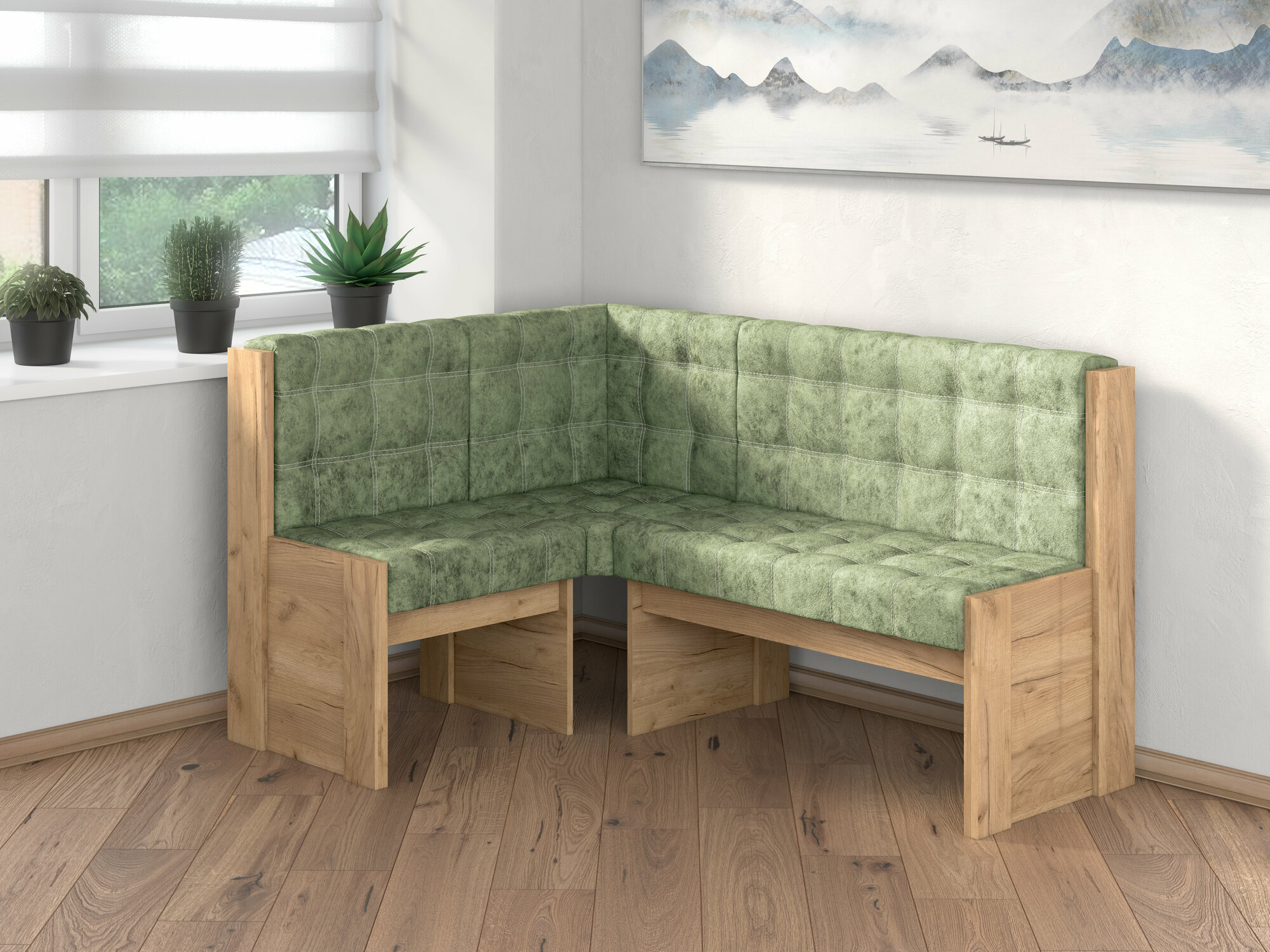 фото Скамья угловая однотон Betel Квадро ДУБ золотой крафт, велюр мохито