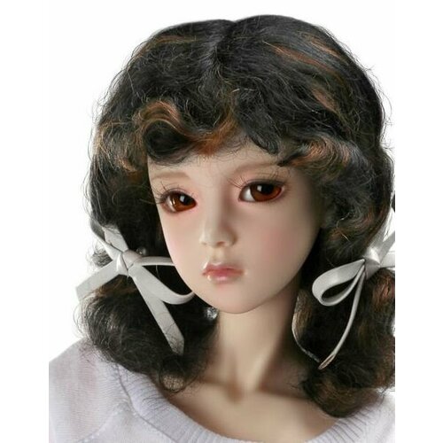 Dollmore (8-9) MX Blended Mohair Wig D. Brown (Полудлинный волнистый парик тёмно-коричневый с мелированием размер 22-25 см для кукол Доллмор)